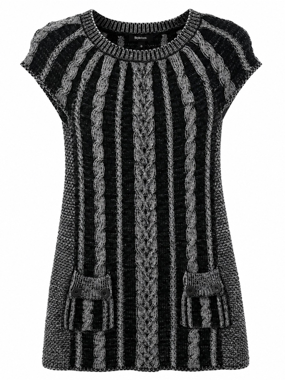 Style & Co Womens Gray & Black Cable Knit Sweater Dress M